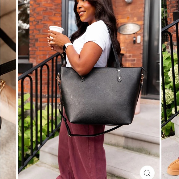 Poppy & Peonies Black Leather Tote with Minimalist Design - Picture 14 of 16